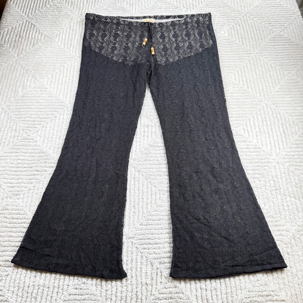 Chaser Lace Flare Pants Women's M Black Boho Wide Leg Festival NWT Boho Hippie